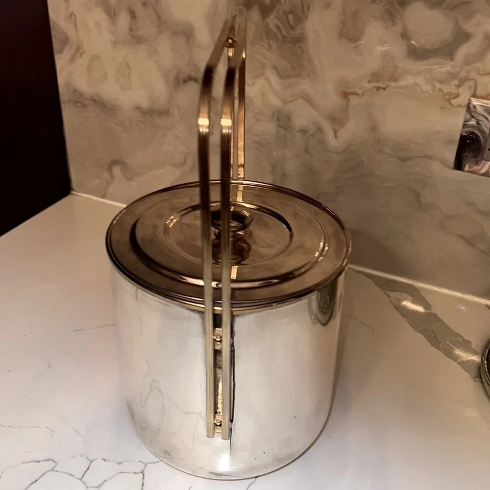 Vintage Maestri Argente Silver and brass ice bucket made in Italy